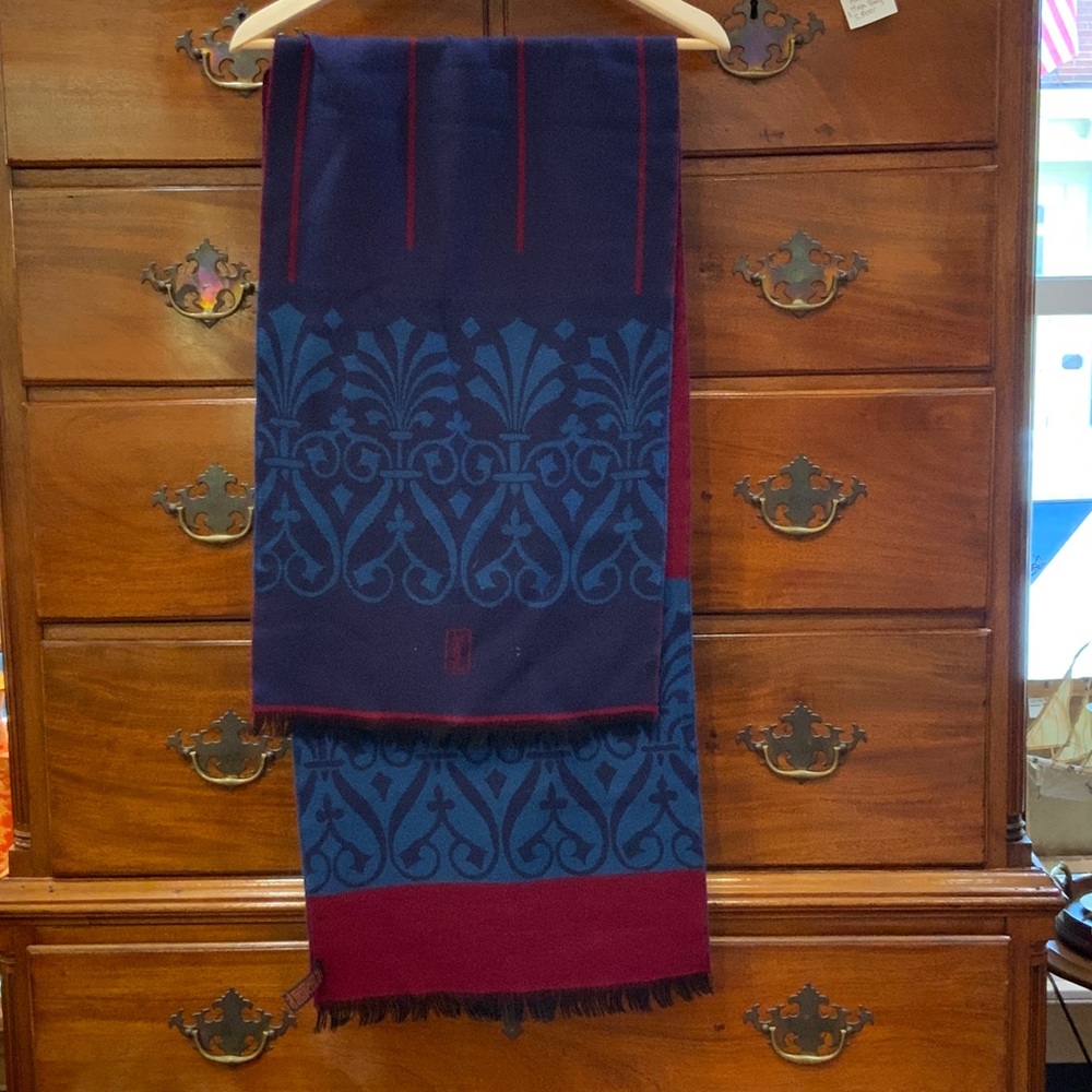 Yves Saint Laurent Vibrant Blue and Burgundy Scarf